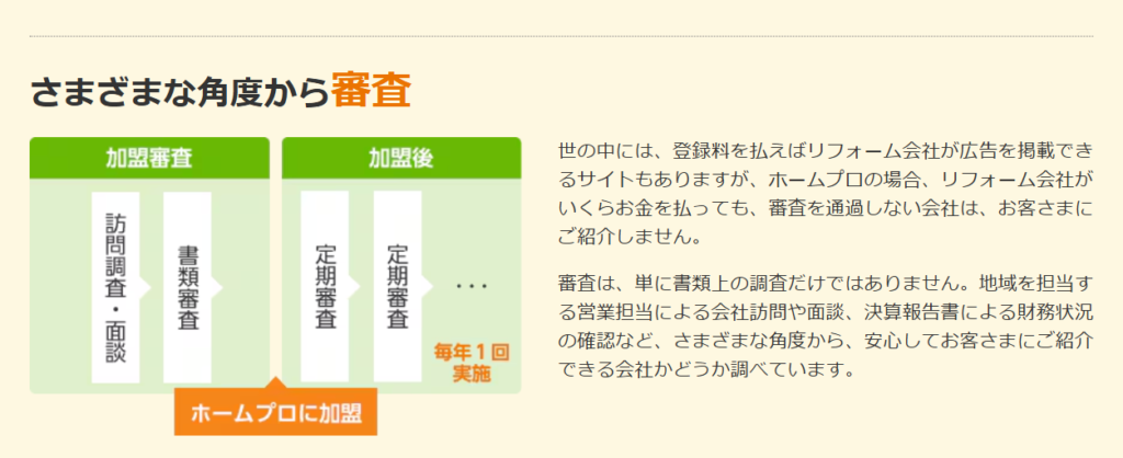 ホームプロにおけるリフォーム会社の審査基準