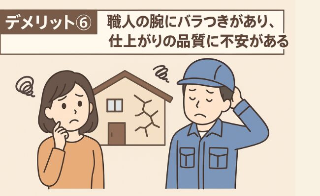 デメリット⑥職人の腕にバラつきがあり、仕上がりの品質に不安がある