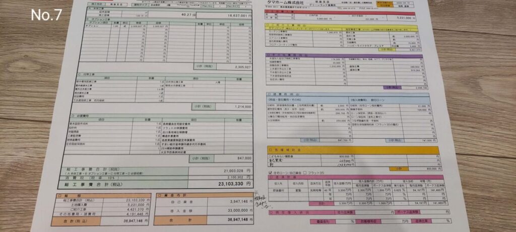 タマホームにもらった最終見積もり書
